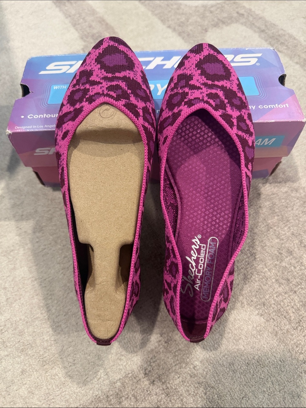 Skechers Magenta Leopard Knit Slip-On Flats